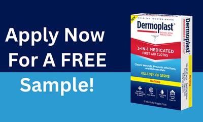 Free Dermoplast 3-in-1 Medicated First Aid Cloths