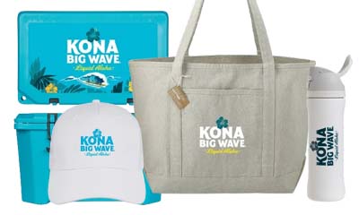 Free Kona Tumbler, Tote Bag and Hat